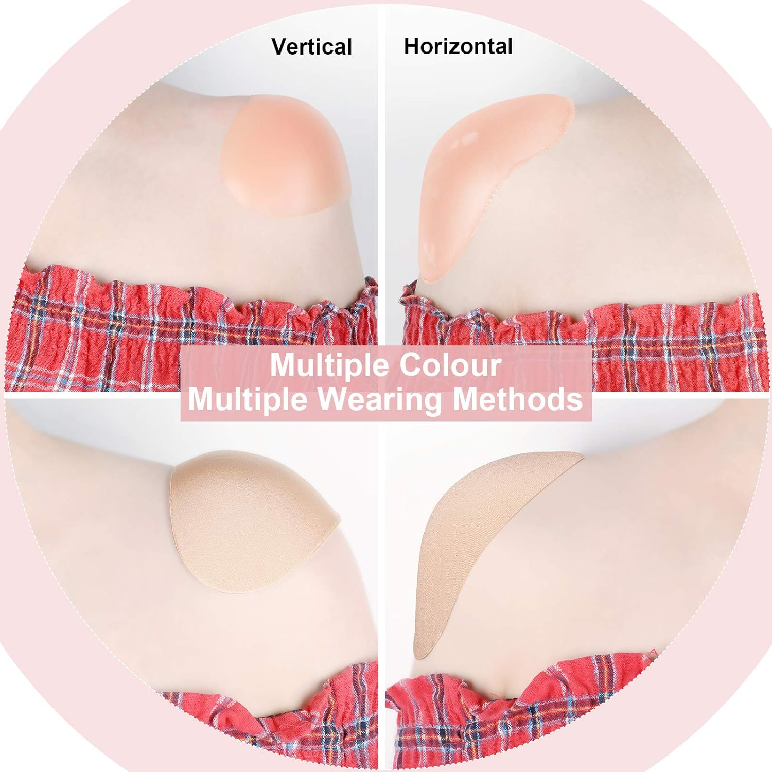 4 Pairs Shoulder Push-Up Pads Soft Silicone Adhesive Shoulder Pads Anti-Slip Enhancer Shoulder Pads for Women (Flesh Color, Transparent Flesh Color) image number 1