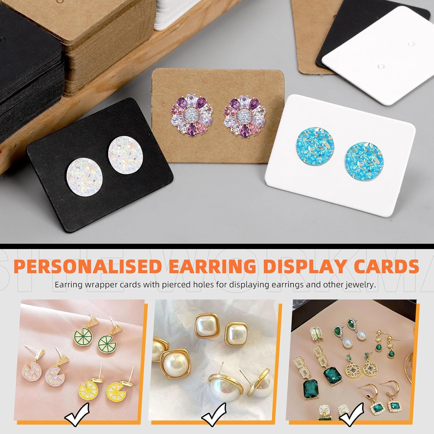 Tanstic 800Pcs Earring Cards with Earring Backs and Self-Sealing Bags Kit, Earring Display Cards Earring Holder for Selling Earring Jewelry Display(White/Black/Brown)-25 X 35Mm/1 X 1.37 Inch
