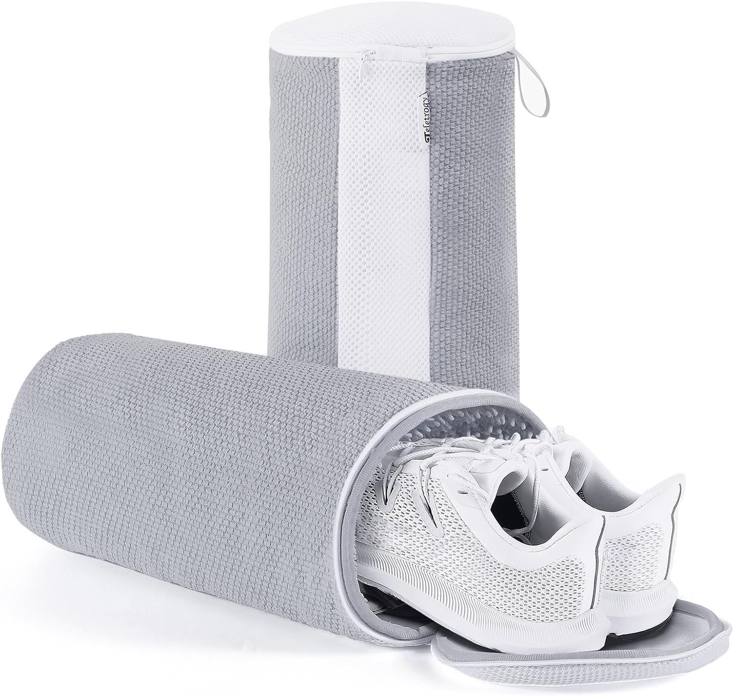 Luxear 2Pcs Shoe Washing Machine Bags, Laundry Bag for Shoes Washer and Dryer, Reusable Shoe Cleaning Bag Fluffy Fiber Inside, Sneaker Mesh Laundry Bags for All Shoes, Large Size, 18 X 33CM