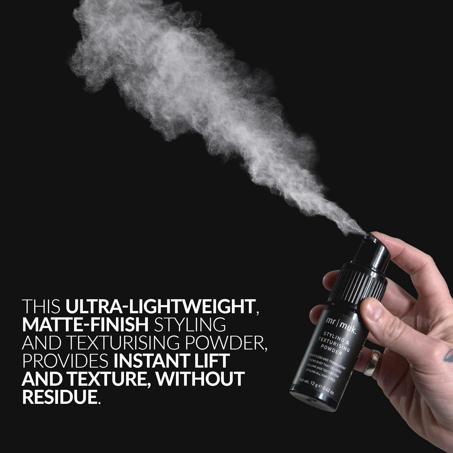 Mr Muk Styling & Texturising Powder, Ultra-Lightweight Matte Finish Hair Powder for Instant Lift, Volume and Texture, Residue-Free, Precision Pump, Flexible Hold, Compatible with All Hair Types, 12 G image number 5