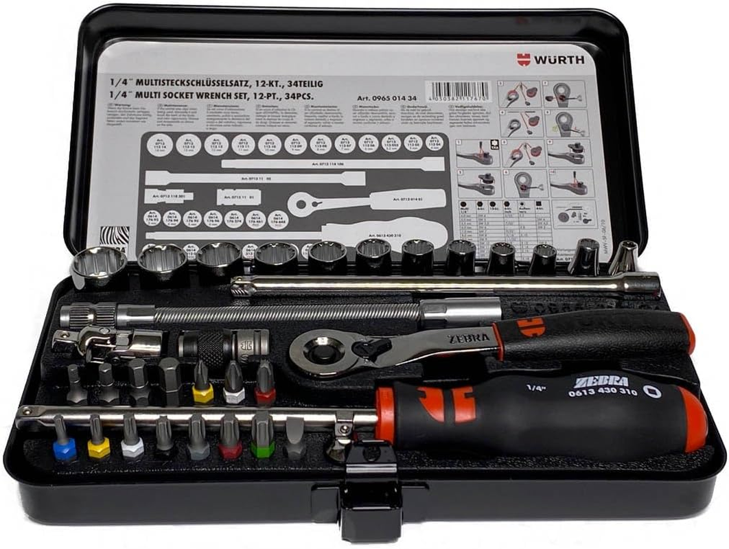 Zebra W&uuml;rth 1/4 Inch Socket Spanner Set 34-Piece