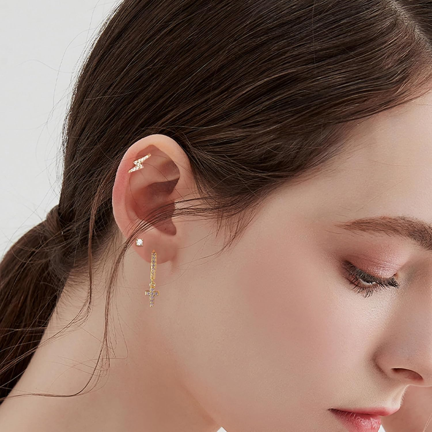 Earring Sets for Multiple Piercing Cartilage Stud Earrings for Women Hypoallergenic Dainty Gold Earrings 14K Gold Plated Earring Stack Trendy Small Huggie Hoop Earrings image number 1