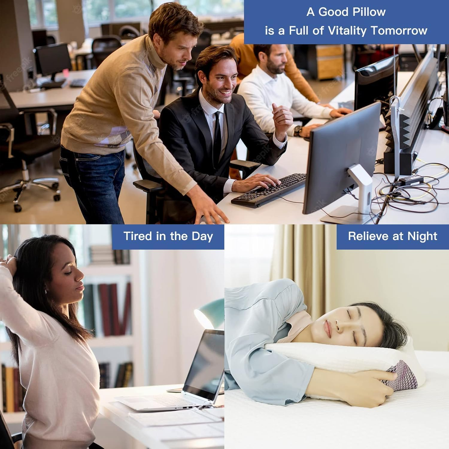 Cervical Pillow Memory Foam Pillows, Contoured Support Memory Foam Pillows,Ergonomic Orthopedic Bed Pillow, for Neck Pain Relief Bed Pillow for Side, Back & Stomach Sleepers with Removable Pillowcase image number 3