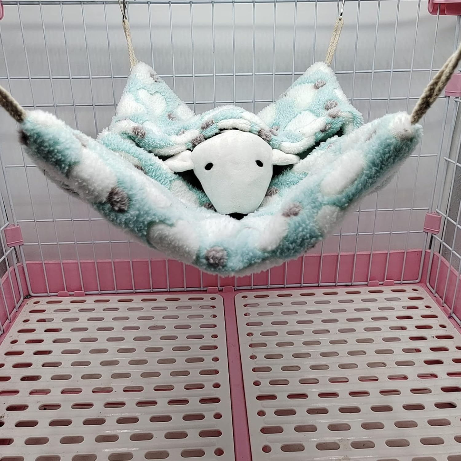 ISMARTEN Small Animal Hanging Hammock, Pet Hanging Nap Sack Sleep Bag Bed, Cage Hammock Beds for Ferret Guinea-Pig Sugar Glider Hamster Rat Mice Chinchilla Flying Gerbil and Squirrel (Green)