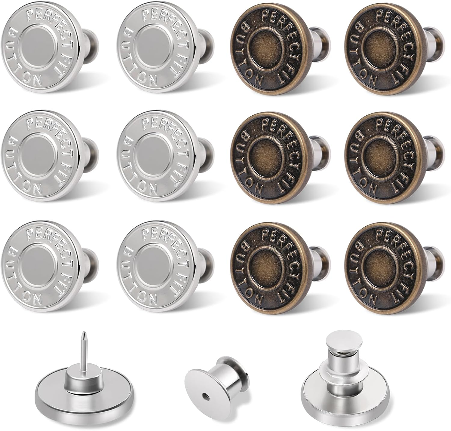 Ceryvop 12 Set Buttons Pin for Loose Jeans, Jeans Button Adjuster for Pants, No-Sew Waist Tightener Pins for Pants, Make Loose Jeans Smaller, Adjustable Pants Button Replacement