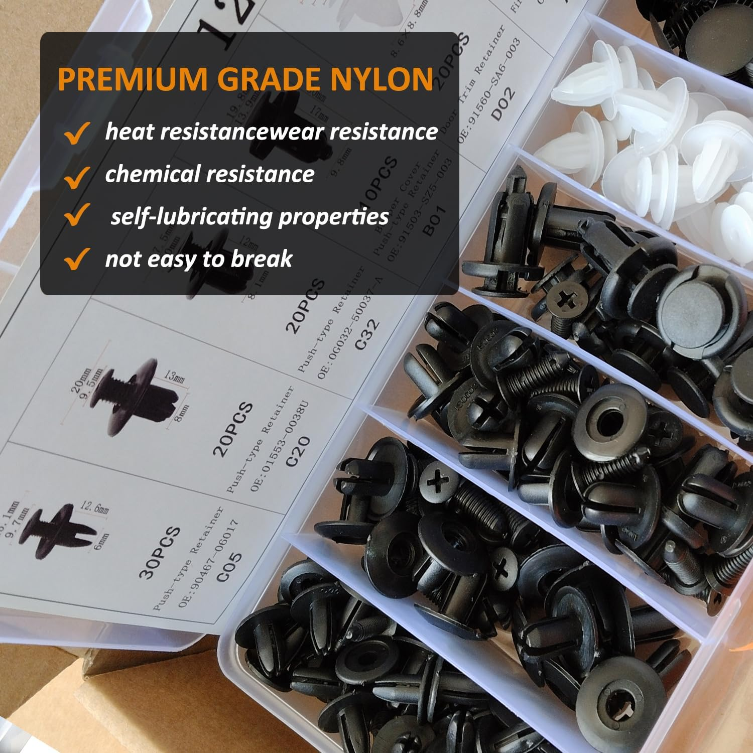 125-Piece Universal Car Fastener Kit - Push Retainer Clips Set (6-9.8Mm) with Removal Tool for Bumper, Fender, Door Trim image number 5