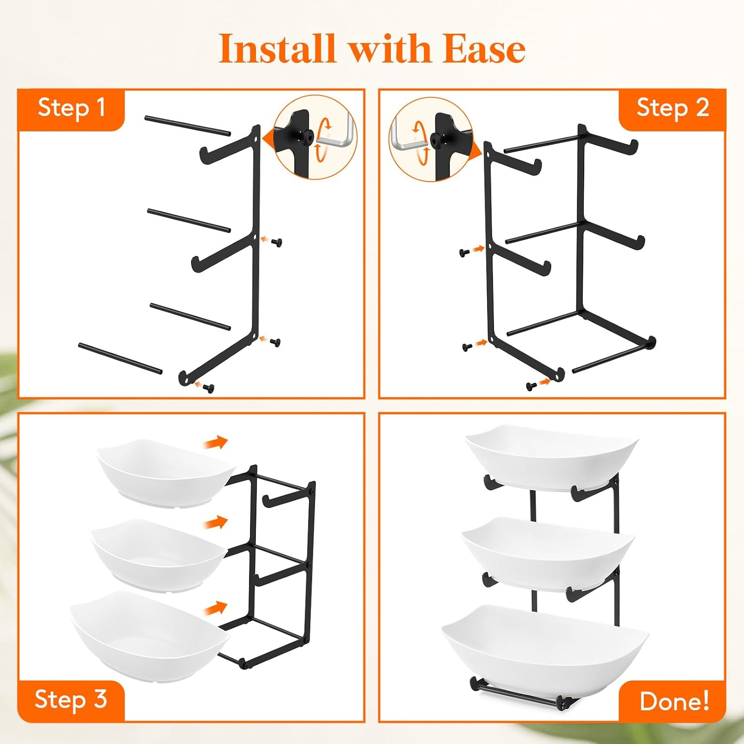 Lifewit Plastic Fruit Bowl Basket for Kitchen Countertop, 3 Tier Fruit Holder with Black Metal Stand, Serving Tray for Food, Vegetable, Cake, Dessert in Party image number 3