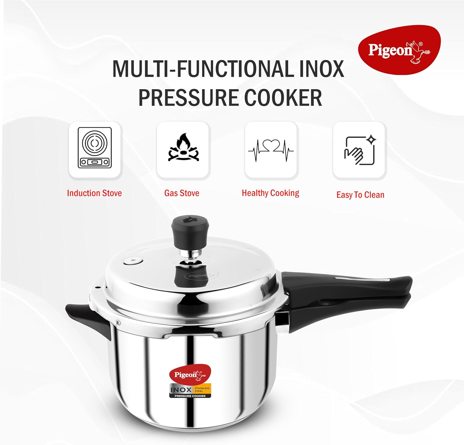 Pigeon - Inox Stainless Steel Outer Lid Induction Base Pressure Cooker - Cook Delicious Food in Less Time: Soups, Rice, Legumes, and More - 5 Liter image number 3