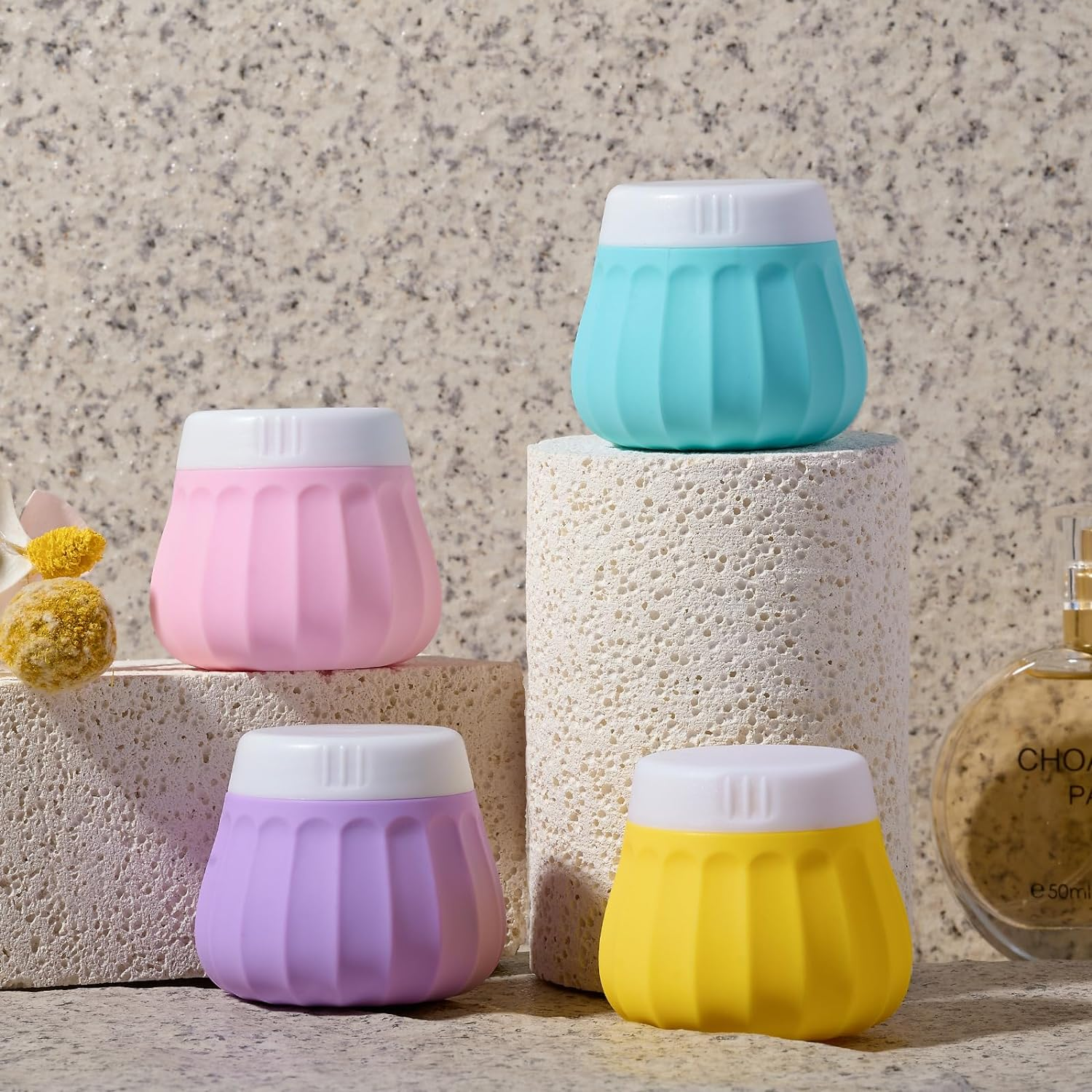 INSFIT Travel Containers for Toiletries, Silicone Cream Jars TSA Approved Travel Size Containers, BPA Free Leak Proof Accessories with Lid for Cosmetic Lotion Face Cream image number 5