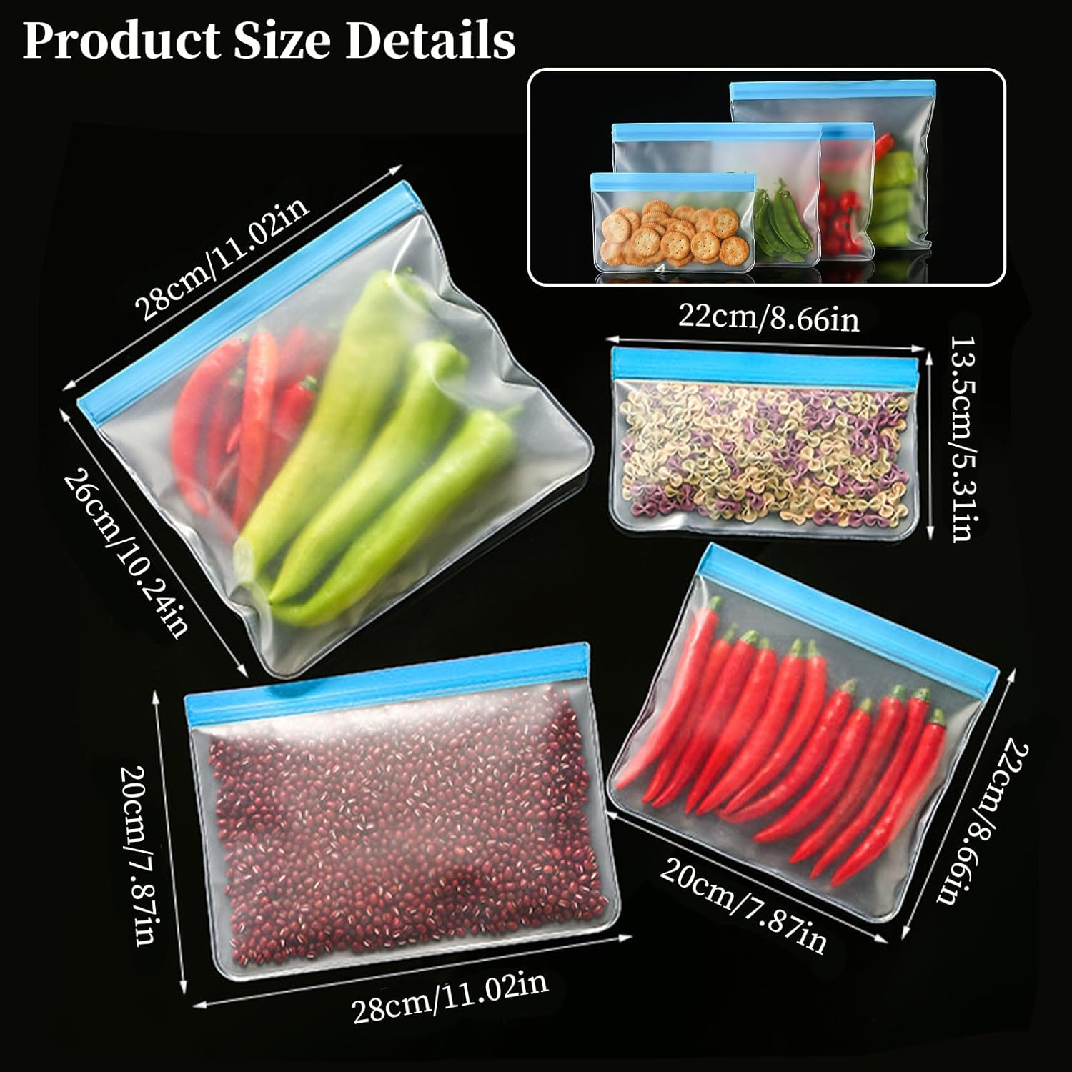 24 Pack Extra Thick Leakproof Freezer Bags, Reusabel Food Storage Bags, Bpa-Free EVA Travel Storage Bag, Ultra-Thick Sandwich Leak-Proof Eco-Friendly Sealed Bag for Grocery Lunch Meat Veggies (Orange) - Green image number 3