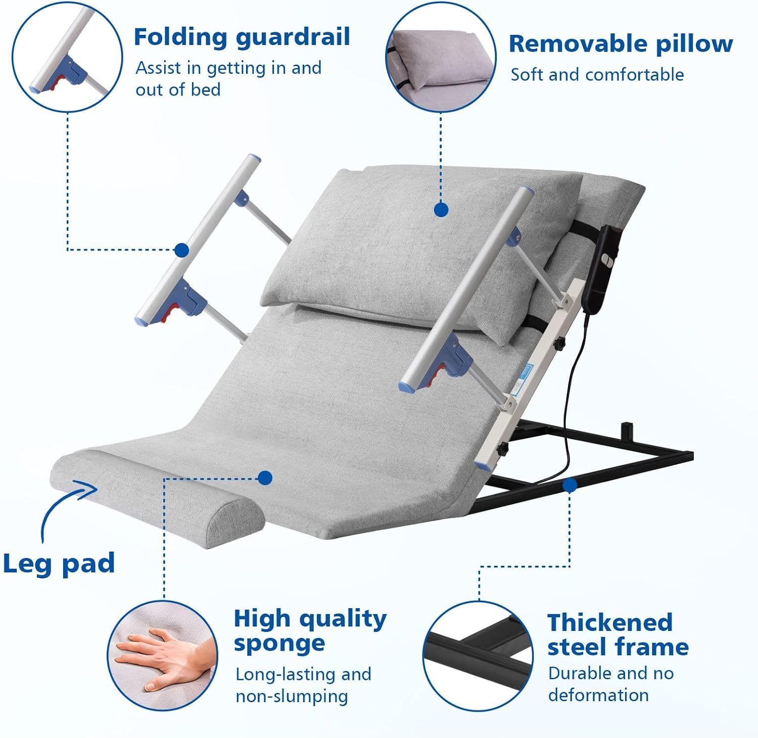 Electric Lift Backrest Bed Power Lifting Bed Backrest Sitting Backrest Bed Support Medical Pillow Lift Electric Auxiliary Backrest for Pregnant Women Elderly Patients Senior Disability image number 4
