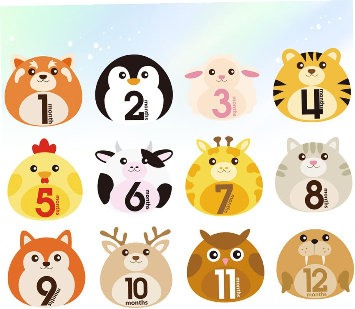 12 Sheets Milestone Stickers with Animal Design Self-Adhesive Monthly Decals for Newborn Photo Keepsake Reusable Belly Stickers for Boys image number 6
