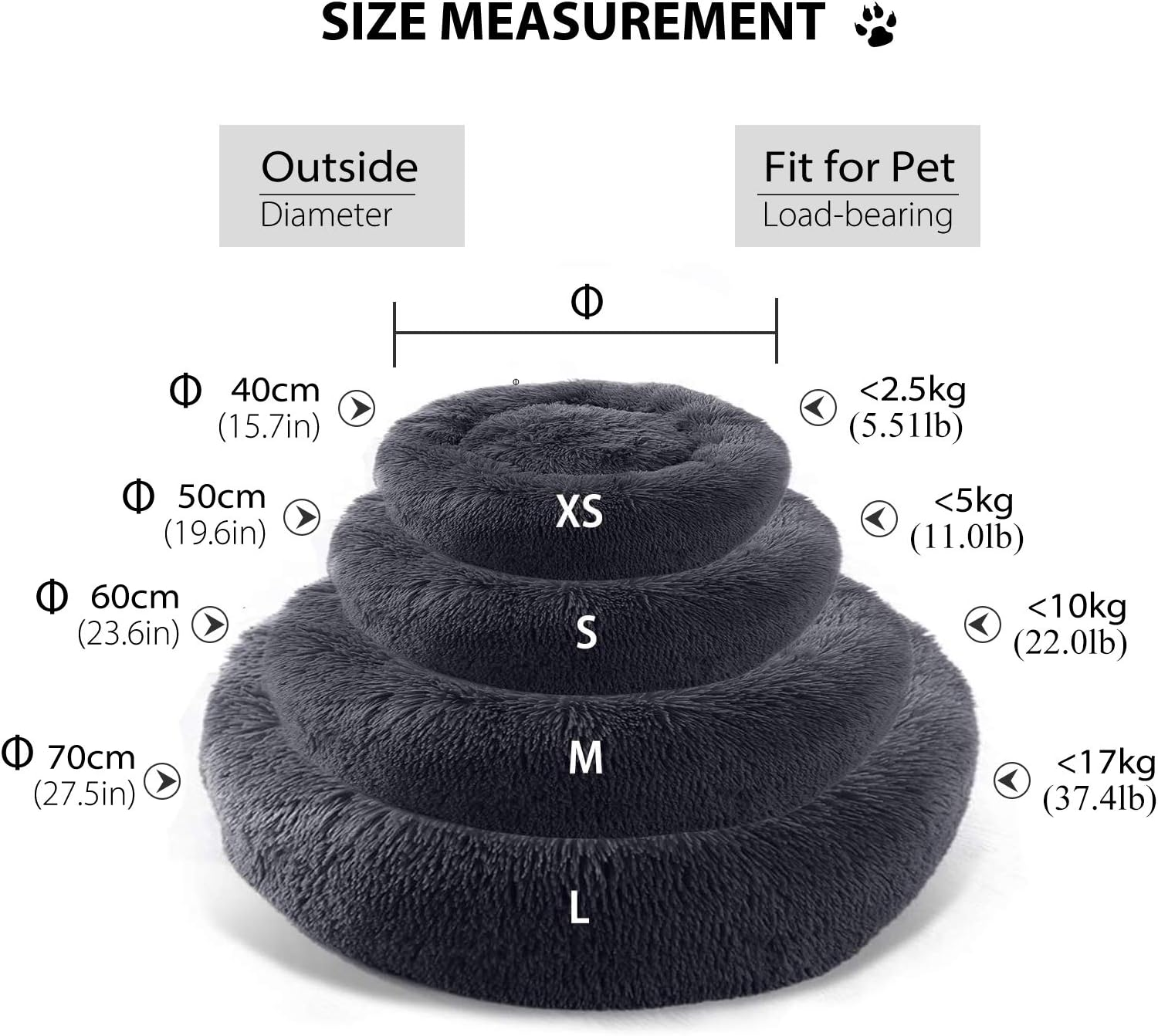 PETCUTE Cat Bed Fluffy Small Cat Beds round Dog Beds Cozy Pet Bed Washable Soft Bed for Kittens