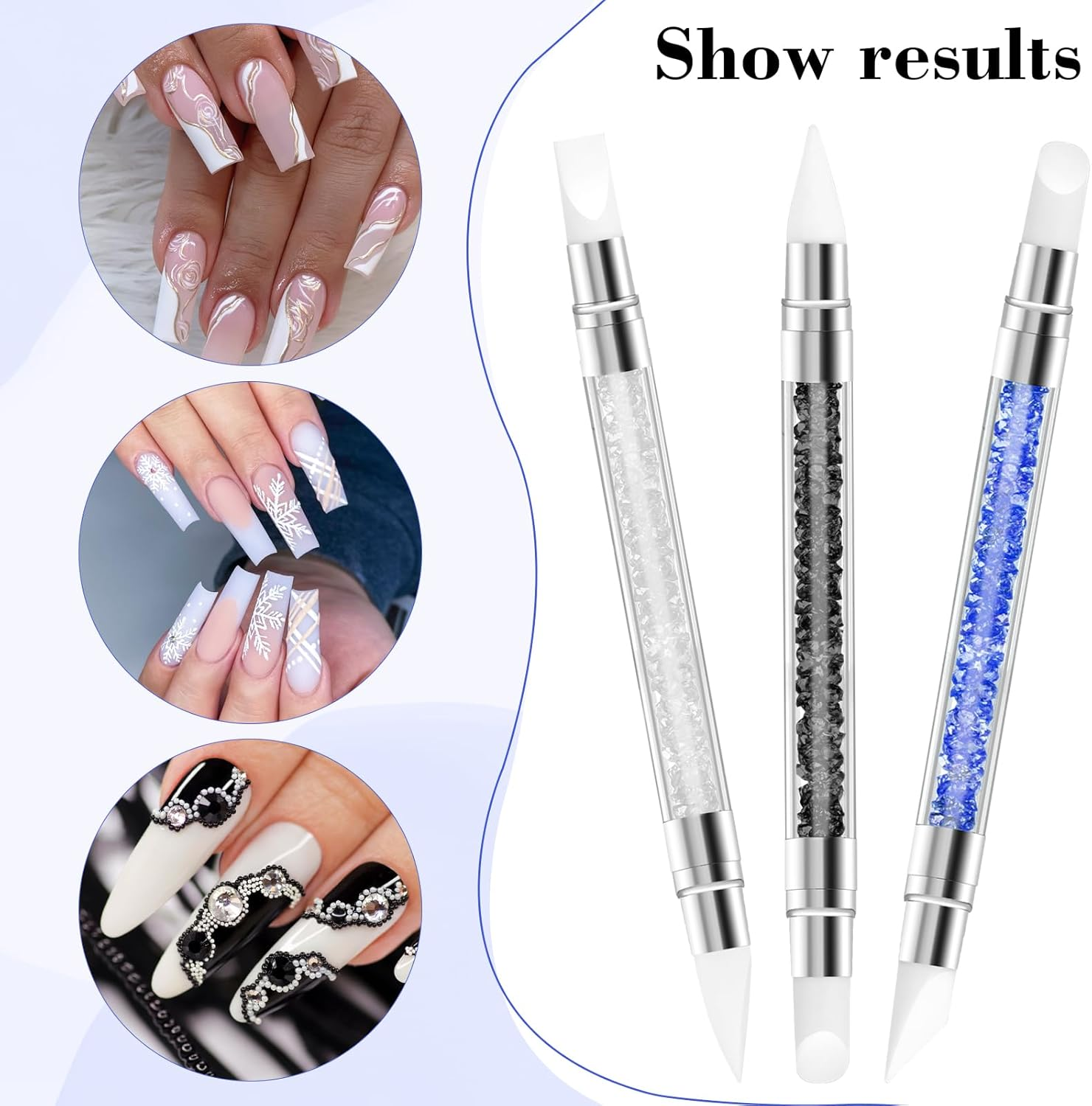 YQQYG 3 PCS Silicone Nail Brush, Dual Tipped Nail Art Sculpture Pen, Rhinestone Nails Carving Tool, 3D Nail Gel Art Tools for Sculpting Gel Shaping Nail Foil Drawing image number 1