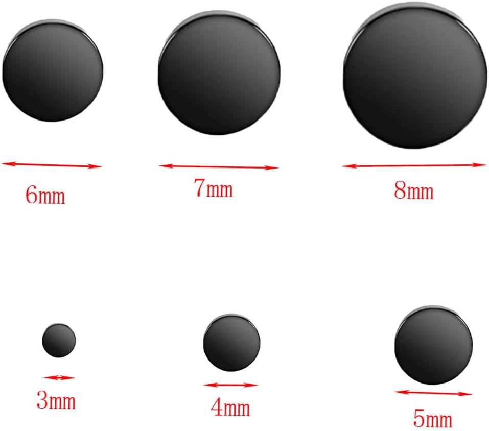 Changyeah 6 Pairs Dot Earrings, Stainless Steel Black Stud Earrings for Men Women, Titanium Steel Barbell Earrings Set, 3Mm-8Mm Available, (Black) image number 2