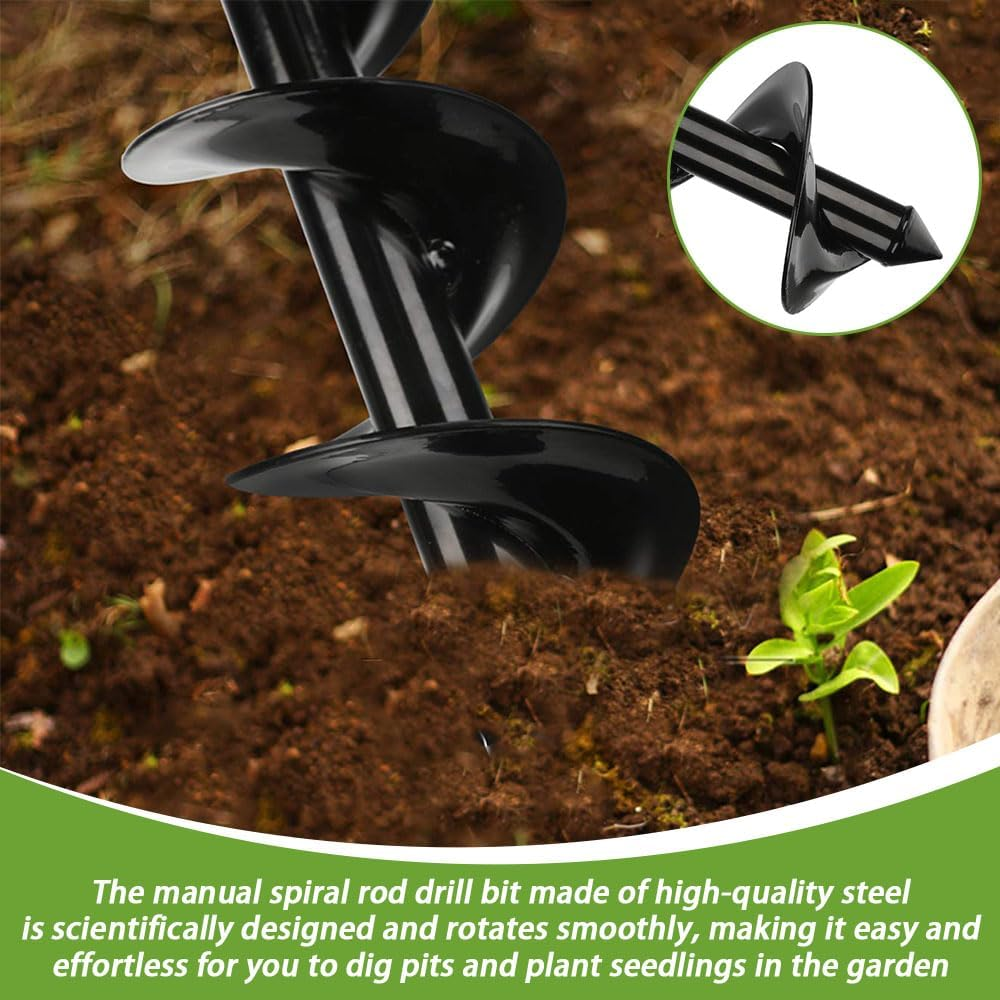Garden Auger Drill Bit Set, Post Hole Digger, Hand Auger Drill with Non-Slip Handle, Auger Spiral Drill Rapid Planter Fence Post Auger for Planting Trees, Deep Cultivating, Seedlings, 10 X 60Cm