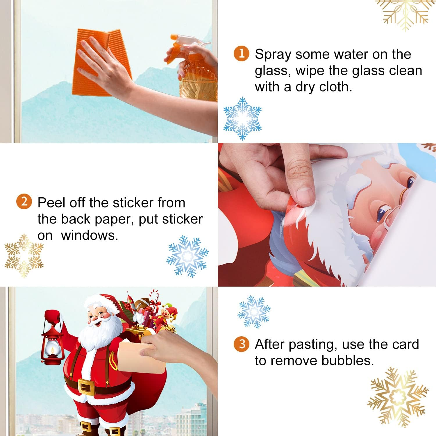 HEEKPEK Christmas Window Decorations Cute Large Santa Christmas Window Clings Christmas Window Stickers Xmas Window Decals for Glass Window Christmas Tree Snowflake Double Sided Holiday Party Stickers image number 4