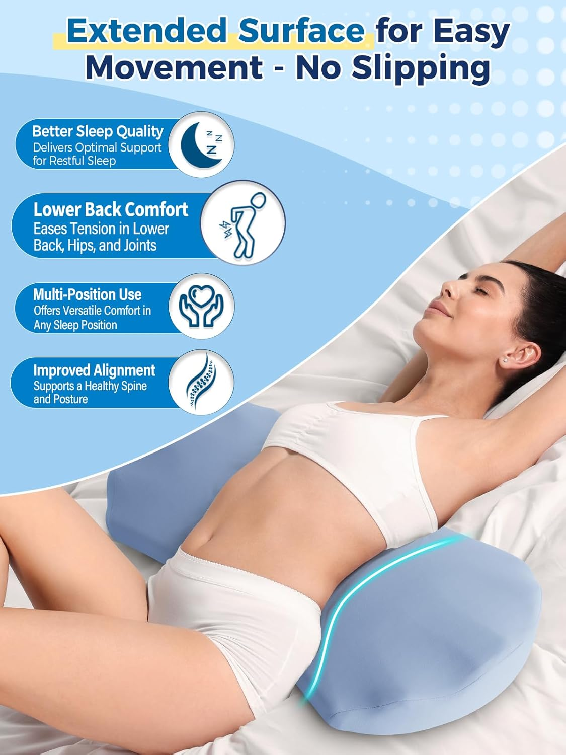 Lumbar Support Pillow for Sleeping &ndash; Memory Foam Lower Back Pillow for Bed for Back Pain Relief - Ergonomic Support for Side&Back Sleepers-Bed Rest Pillow for Car, Sofa with Breathable Washable Cover image number 4