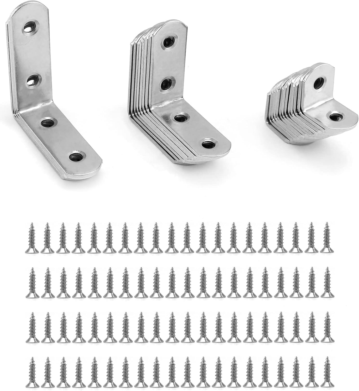 QWORK L Brackets for Wood , 28Pcs Corner Brace , Stainless Steel , 16X20Mm , 16X40Mm , 16X50Mm , 90 Degree L Shaped Brackets for Furniture Fixation image number 3