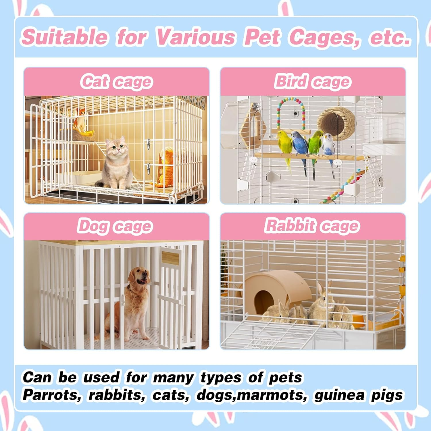 SUSOO 50 Pcs Universal Disposable Pet Cage Liners - 122Cm Elastic PE Tray Covers for Small and Large Cages Base, Leakproof Plastic Film for Birds, Parrot, Rabbits,Cats,Dogs and Animal Cage Accessories image number 1