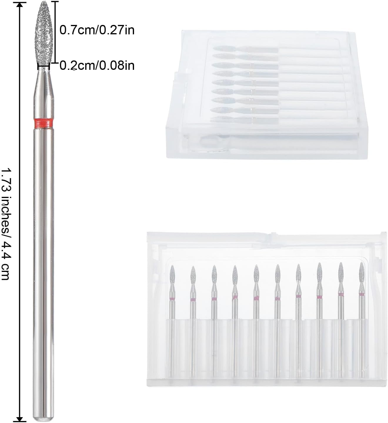 10 Pcs Flame Bit for Nail Drill Professional Cuticle Nail Drill Bits with Case for Dead Skin 3/32'' Nails Dry Manicure Pedicure Shape Remove Nails Salon Tools Manicurist Home Red Stainless Steel image number 6