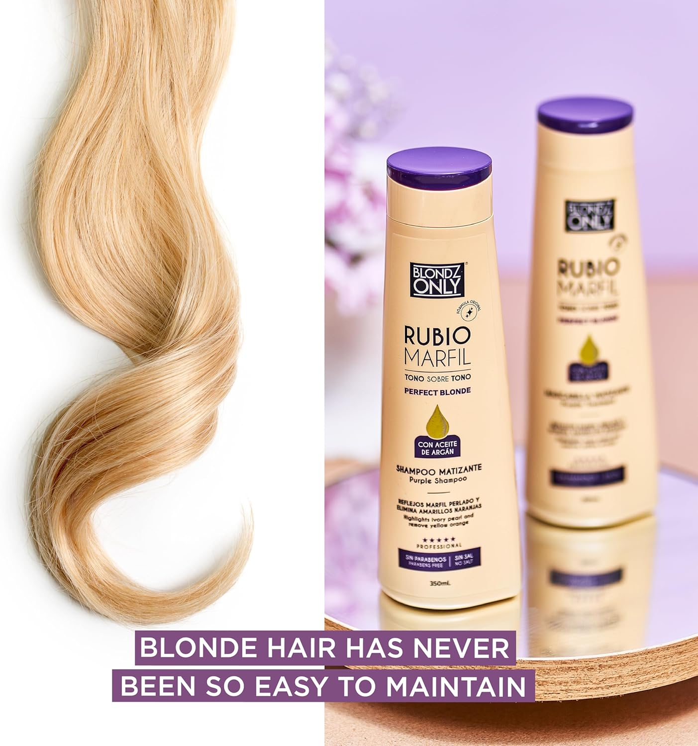Blondz Only Hair Purple Toning Mask | Eliminates Brassiness | Neutralizes Yellow & Orange Tones | Rubio Marfil Blonde Pearl with Argan Oil Perfect Blonde (Beige) 11.8 Fluid Ounce (350 Ml)