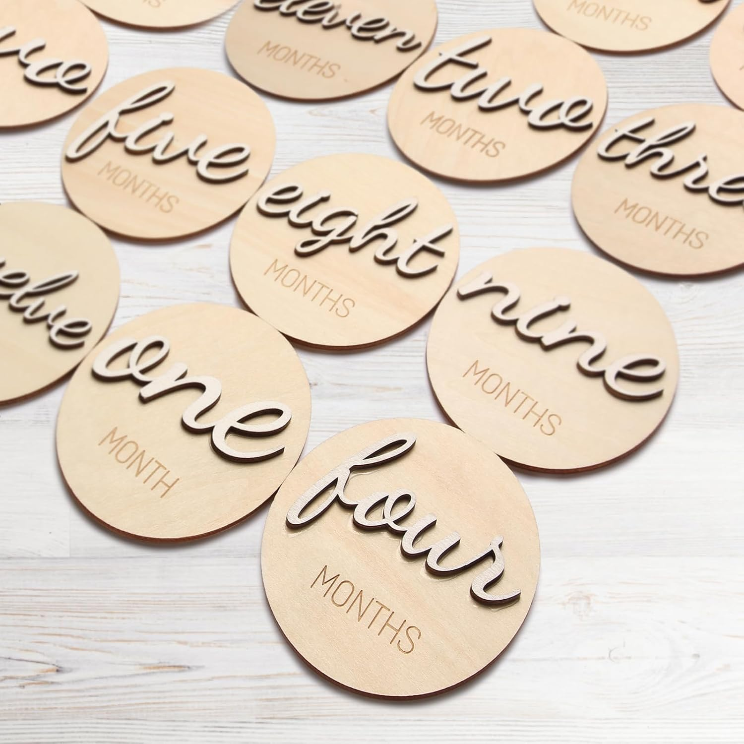 Baby Monthly Milestone Marker Discs - Wooden 3D Double-Sided Baby Announcement Sign, Gender Neutral Announcement Cards for Newborn Boys and Girls 1-12 Months Photography Props image number 4