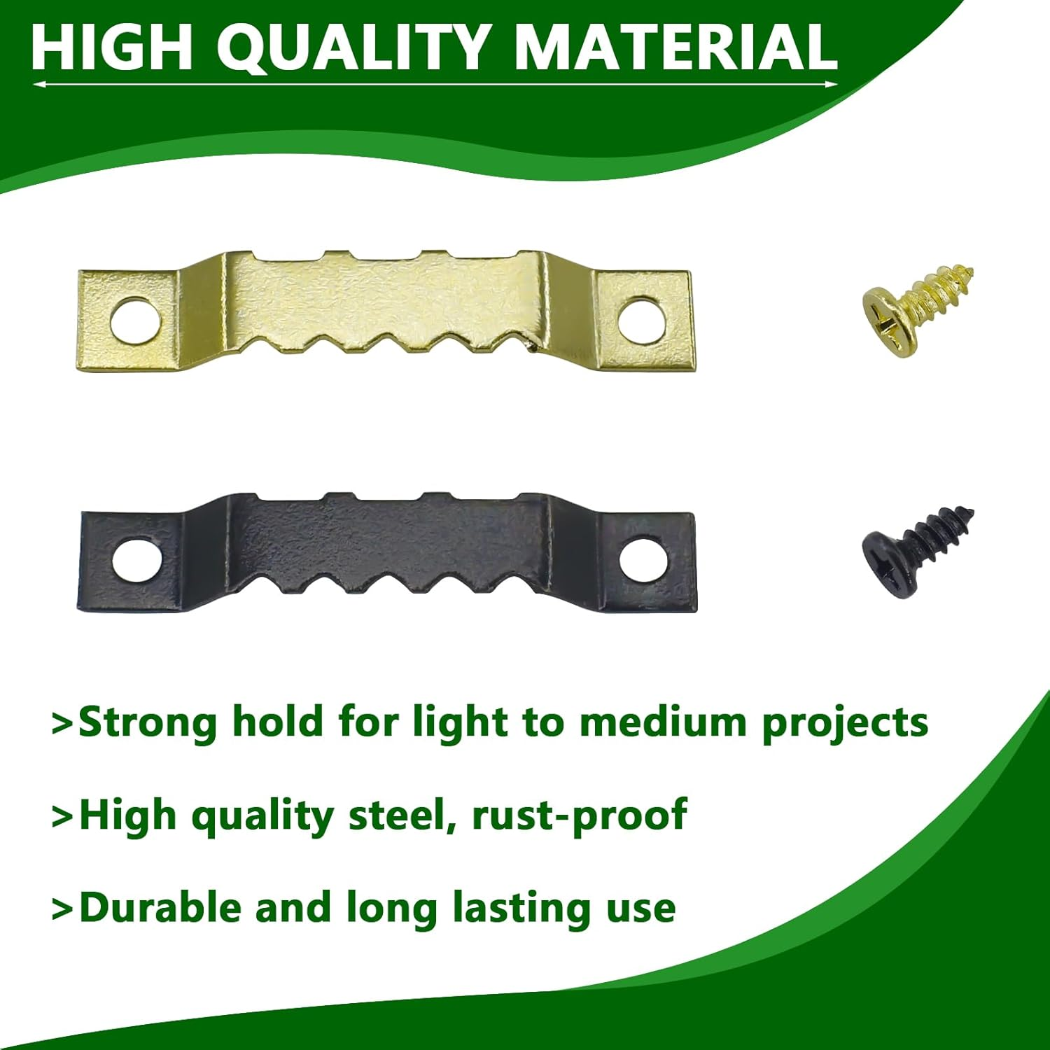 SHRJ 240Pcs Sawtooth Picture Hangers Metal Central Pressure Groove Black and Gold Zigzag Frame Hanger with Screws for Hanging Heavy Picture Canvas Paintings Photos Frame Board Clock Artwork Clipboard image number 6