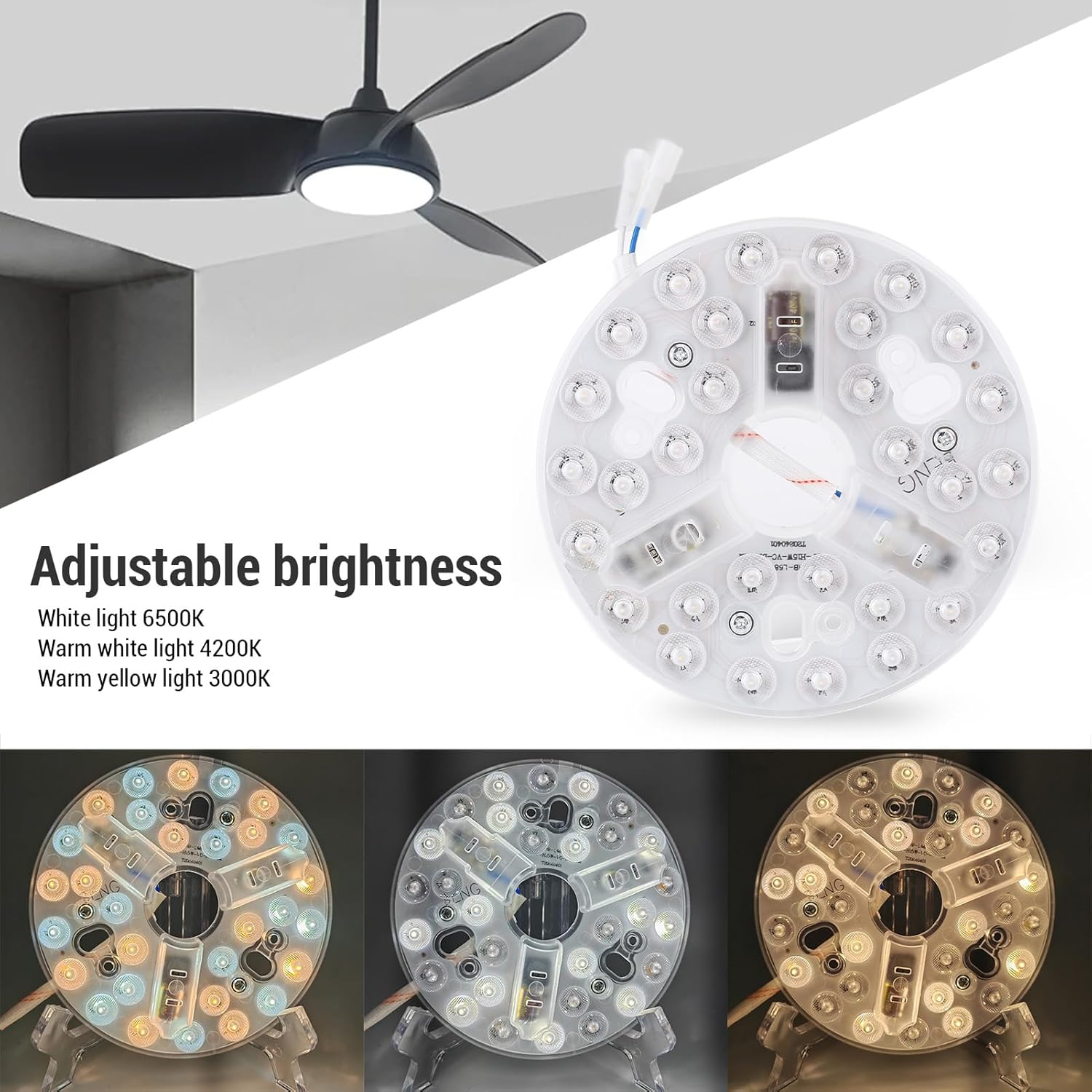 5.3 Inch Ceiling Fan LED Light Replacement, 15W round LED Light Retrofit Kit, 95 to 265V image number 4