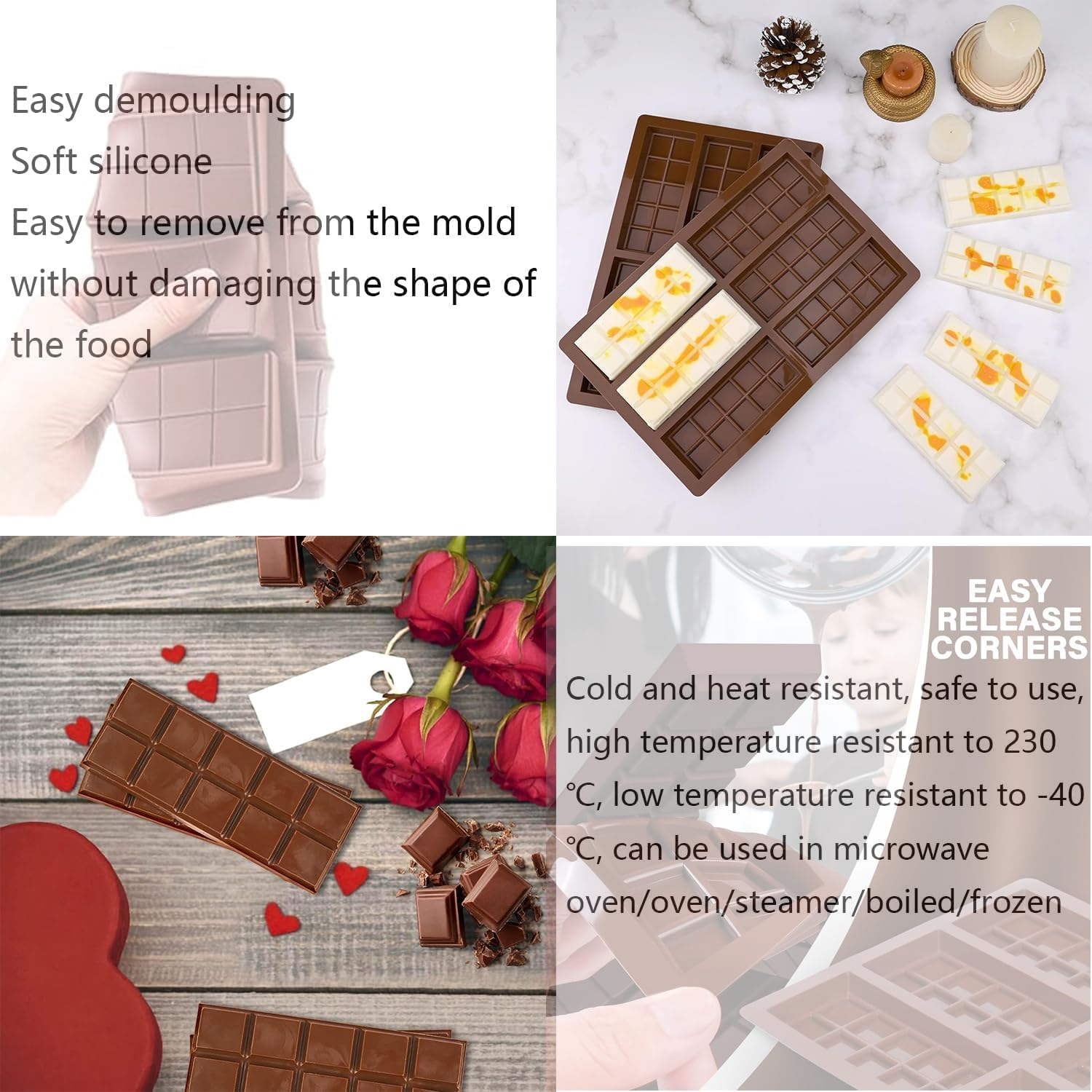 Xinghonyac 2 Pcs Chocolate Bar Mold, Non-Stick Chocolate Molds, Food Grade Silicone Deep Chocolate Bar Mold for Dubai Chocolate Bar Pistachio, Candy, Chocolate Snacks, Milk Chocolate Bar, Jelly image number 3