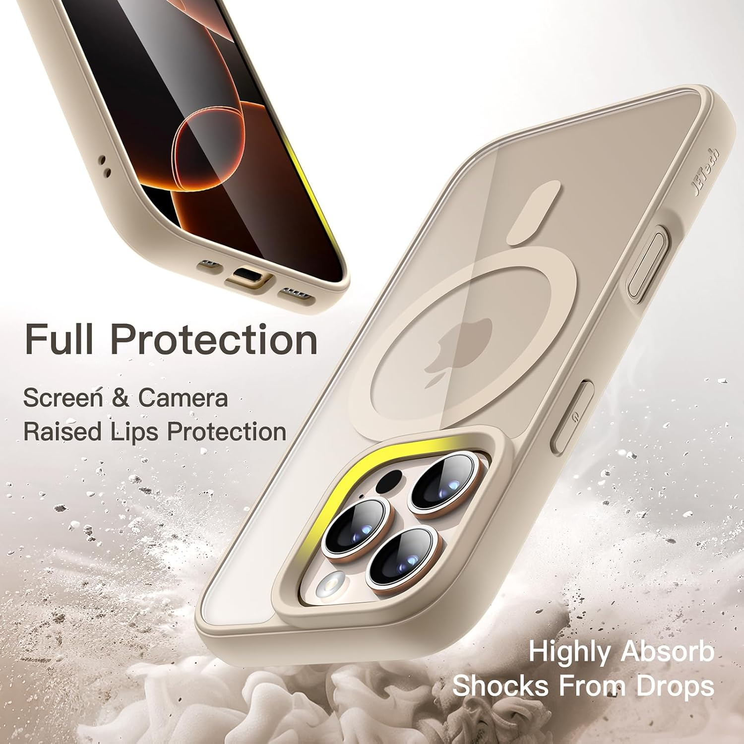 Jetech Magnetic Case for Iphone 16 Pro Max 6.9-Inch Compatible with Magsafe, Shockproof Phone Bumper Cover, Solid Color Matte TPU Frame, Anti-Scratch Clear Back (Desert Titanium) - Natural Titanium image number 6