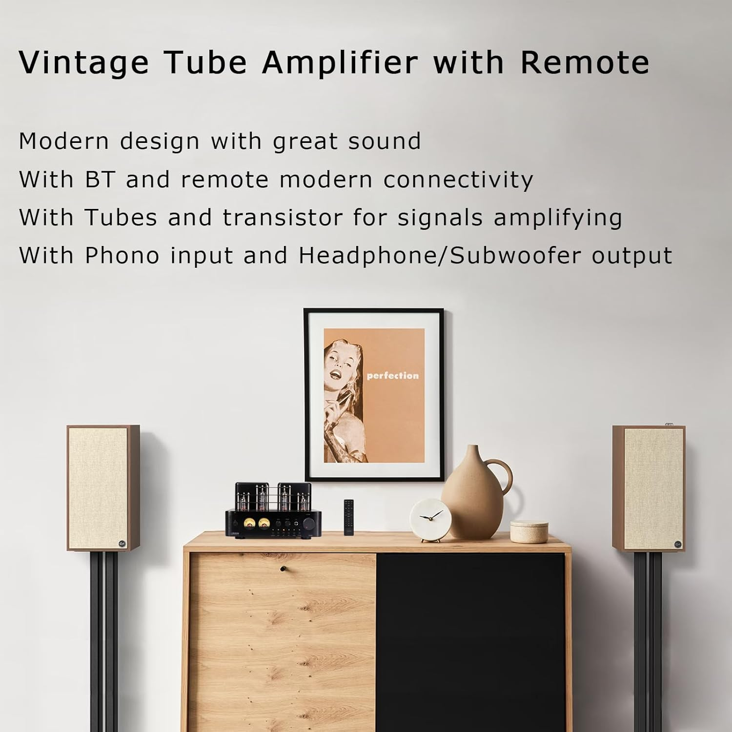 Juson Audio JTA50 Tube Amplifier Entry-Level Hifi Amp with BT 5.0, Remote,Aux,Coax, Phono and USB In,Subwoofer Out,2.1Ch for Turntable image number 6