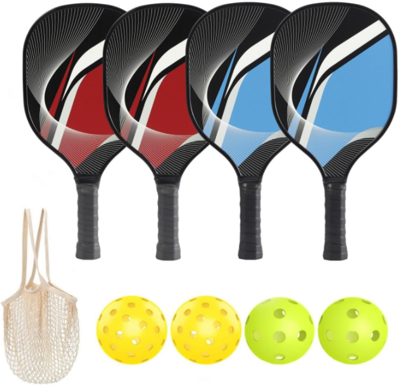 Premium Wood Pickleball Set - 4 Paddles, 4 Balls, Ergonomic Cushion Mesh Storage Bag - Gifts for Beginner and Pro image number 4