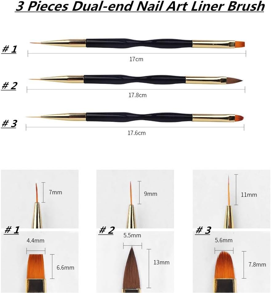 FULINJOY 4 in 1 Set, Dual-Ended Polygel Brush Picker Brush, 3 Pcs Nail Drawing Pen, Dual End Nail Art Pen Brush Acrylic round Flat Painting Drawing Liner Nail Tools image number 4