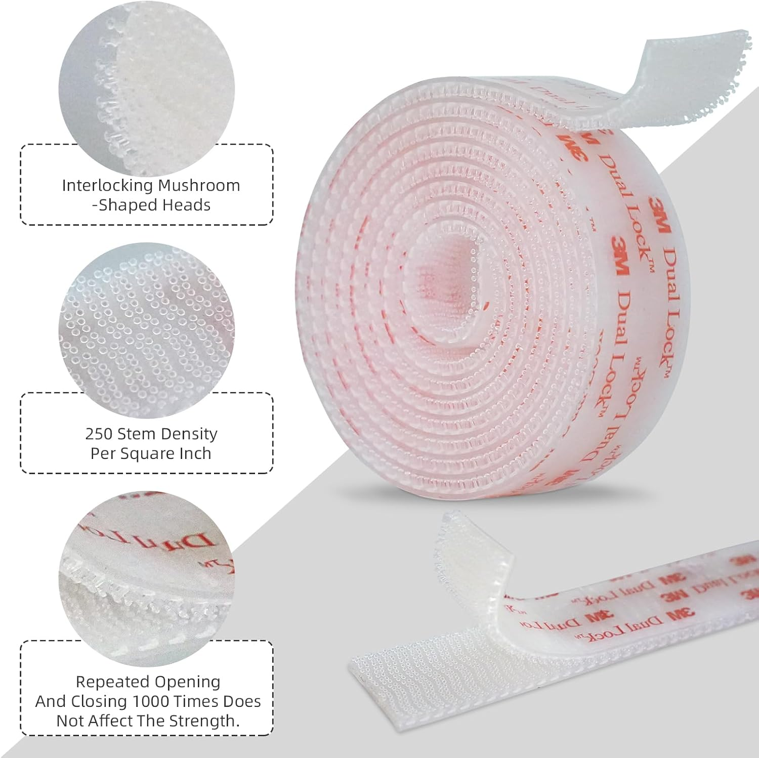 Bulina Dual Lock SJ3560 25Mm X 1.9M Clear 1 Pack Reclosable Fastener Mounting Tape Interlocking Mushroom Shaped Strong Adhesive Hook Lock Sticky Tape for Indoor and Outdoor