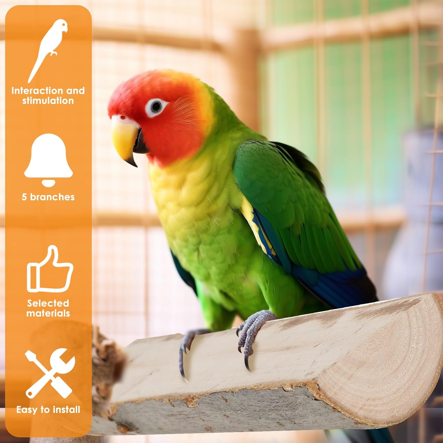 5PCS Bird Perch Stand, Natural Wood Parrot Stand Branch, Multifunctional Parrot Perch Toy Chewing Stick Exercise Training Branches, Practical Bird Cage Accessories for Most Types of Medium Large Birds image number 6