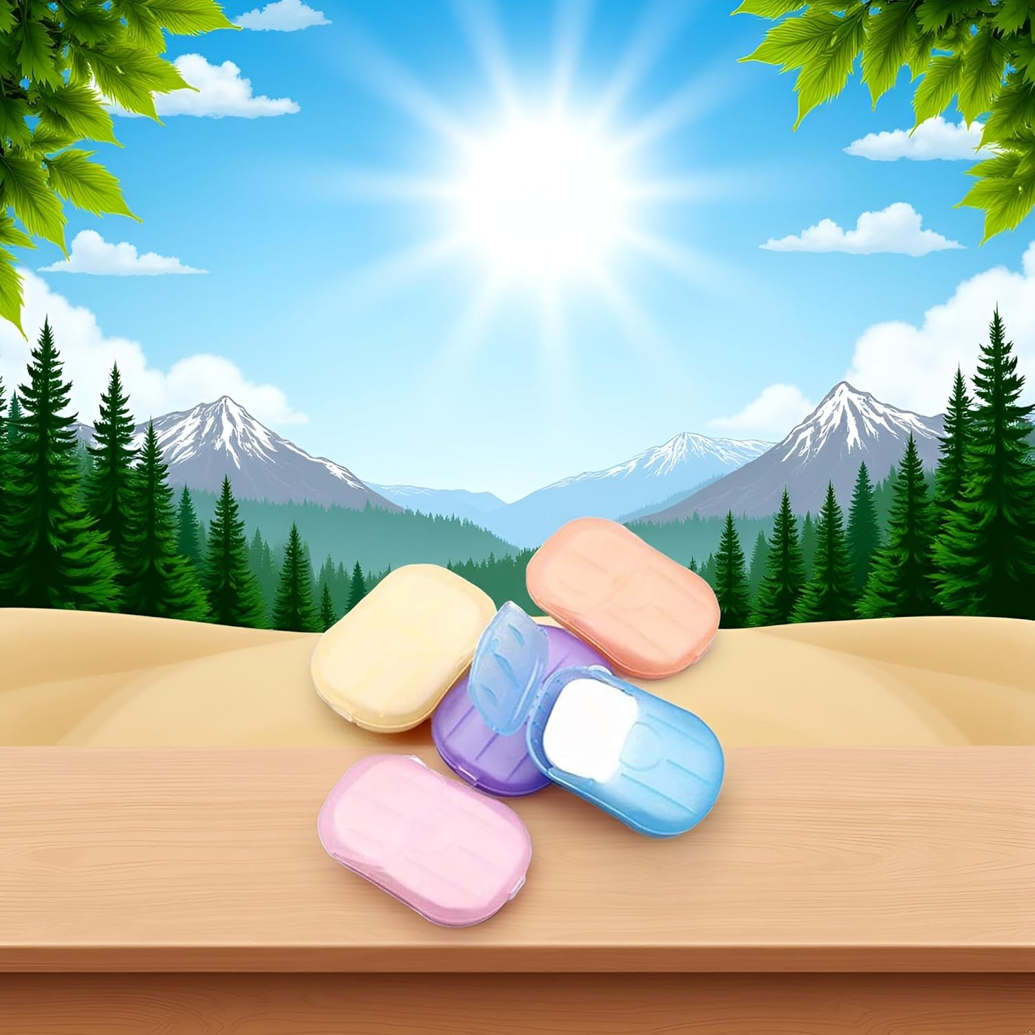 Tustao 500 Sheets Disposable Soap Paper 5 Boxes Hand Cleaner Fragrance Mini Color Soap Paper for School Indoor, Outdoor, Travel, Camping Hiking, Camping Soap, Soap Sheets