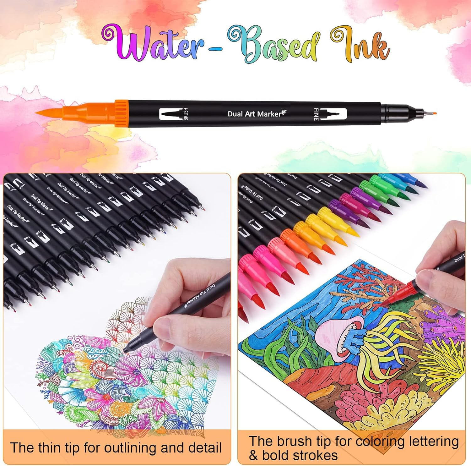 ZDY Dual Brush Pen Art Markers,120 Colored Highlighter Pen Brush and Fine Tip Markers for Kids Adult Coloring Books Bullet Journals Planners, Note Taking Coloring Writing, DIY Card Making