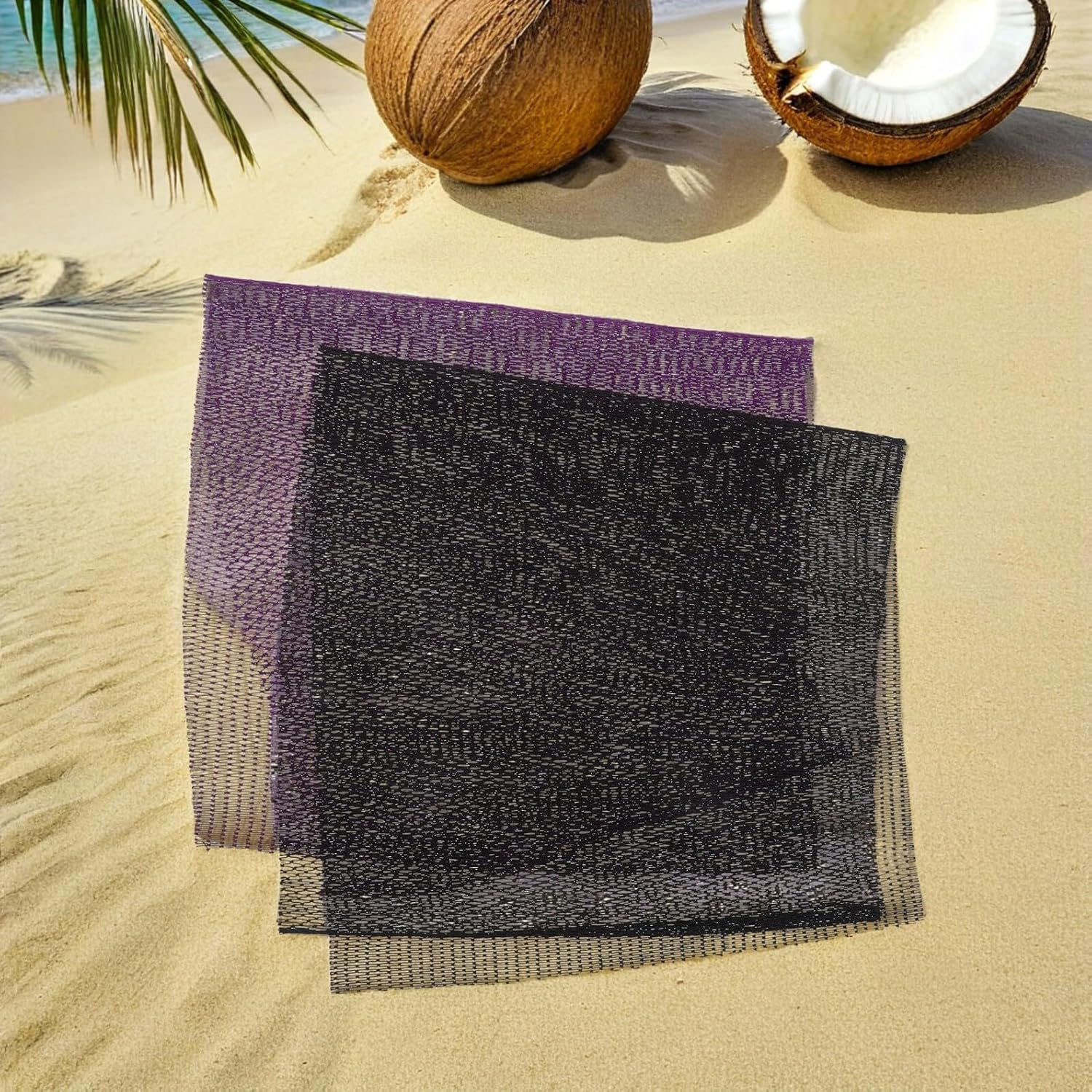 PHENOFICE 2Pcs African Net Sponge Exfoliating Shower Body Net with Knots, Long African Bath Scrubber for Back and Skin Exfoliation, Gentle Deep Cleansing Bath Towel Set (Black + Purple) image number 6
