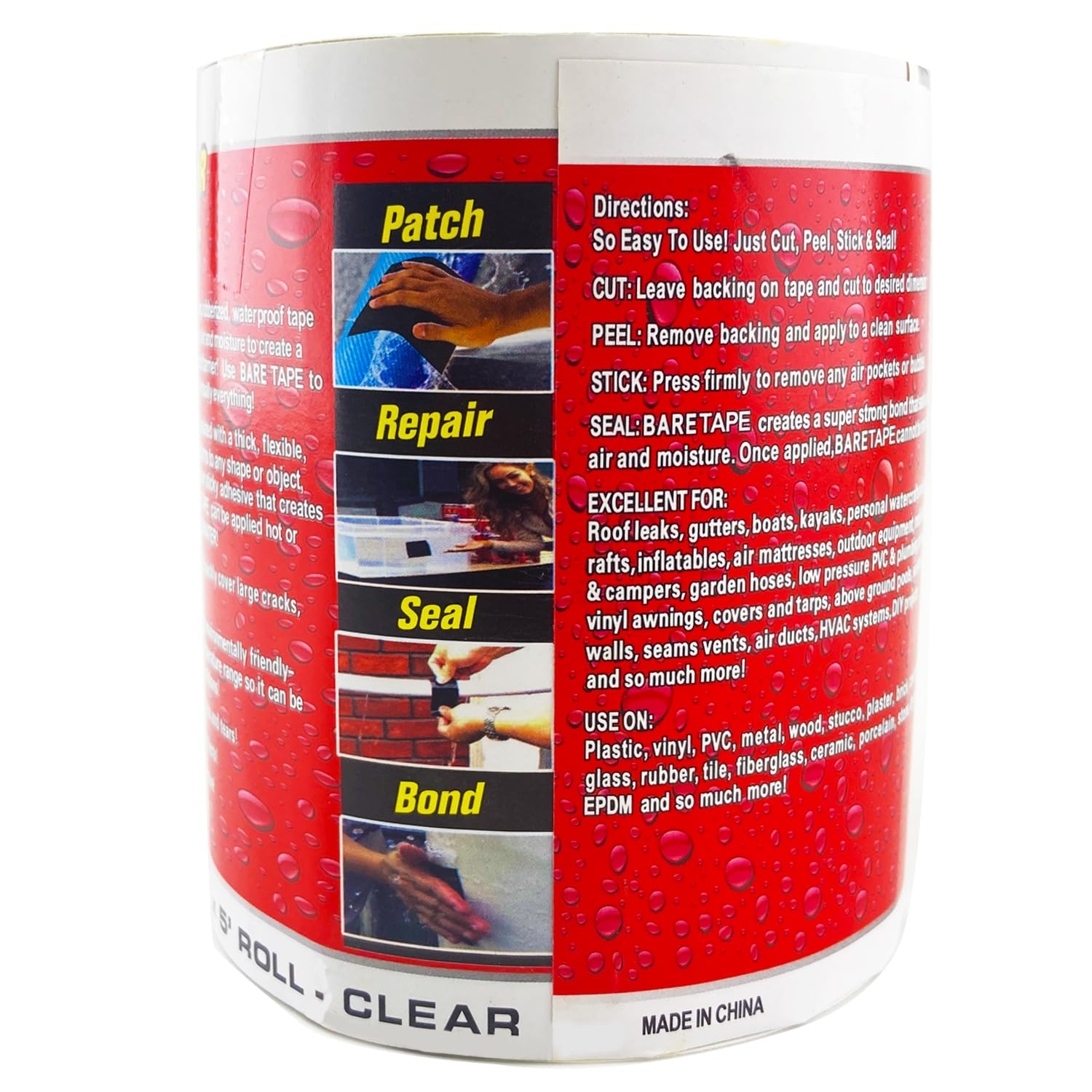 KAIHENG Strong Waterproof Patch Seal Tape, 4IN*5 FT Clear Leak Repair Tape, Heavy Duty Sealant Duct Tape for Home RV Roof Plumbing and Boats Pool Repairs, Underwater, Indoor Outdoor image number 5