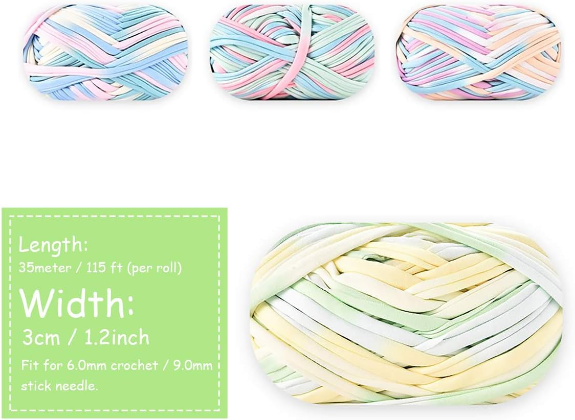 Isuperb 4 Pack Knitting Yarn Colorful Cloth T-Shirt Yarn Fabric Crochet Cloth for DIY Knitted Art Basket Bag - 400G image number 3