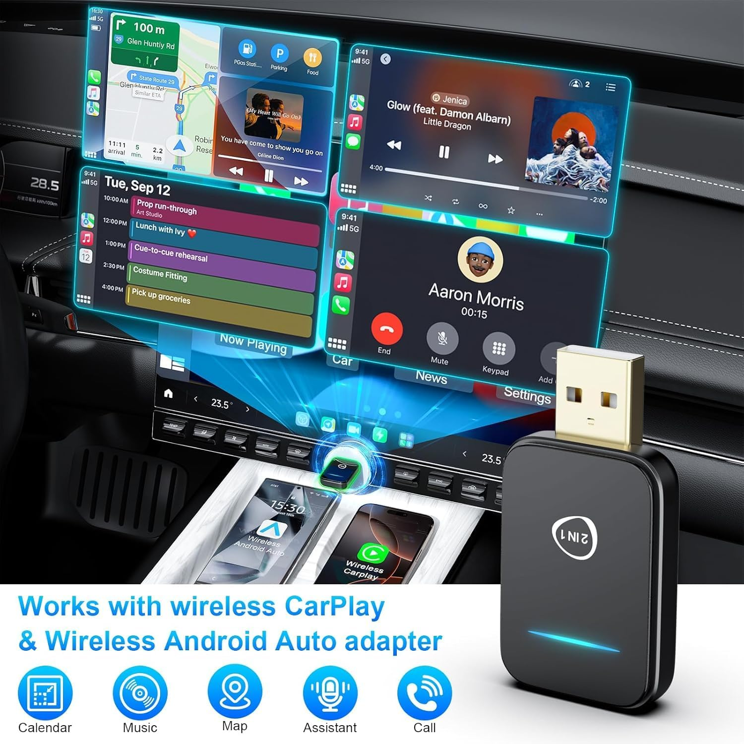 2 in 1 Wireless Carplay Adapter for Iphone & Android Auto, Convert Wired to Wireless Carplay Adapter, Mini 2025 Upgrade Plug & Play Auto Connect Easy Use for Cars from 2016 and Iphone/Android image number 2