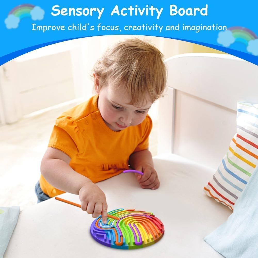 Sensory Activity Board, Silicone Fidget Toy for Autistic/Adhd/Stress/Anxiety, Silent Busy Pad for Kids & Adults Calming, Come with Travel Bag & 13 Strings image number 2