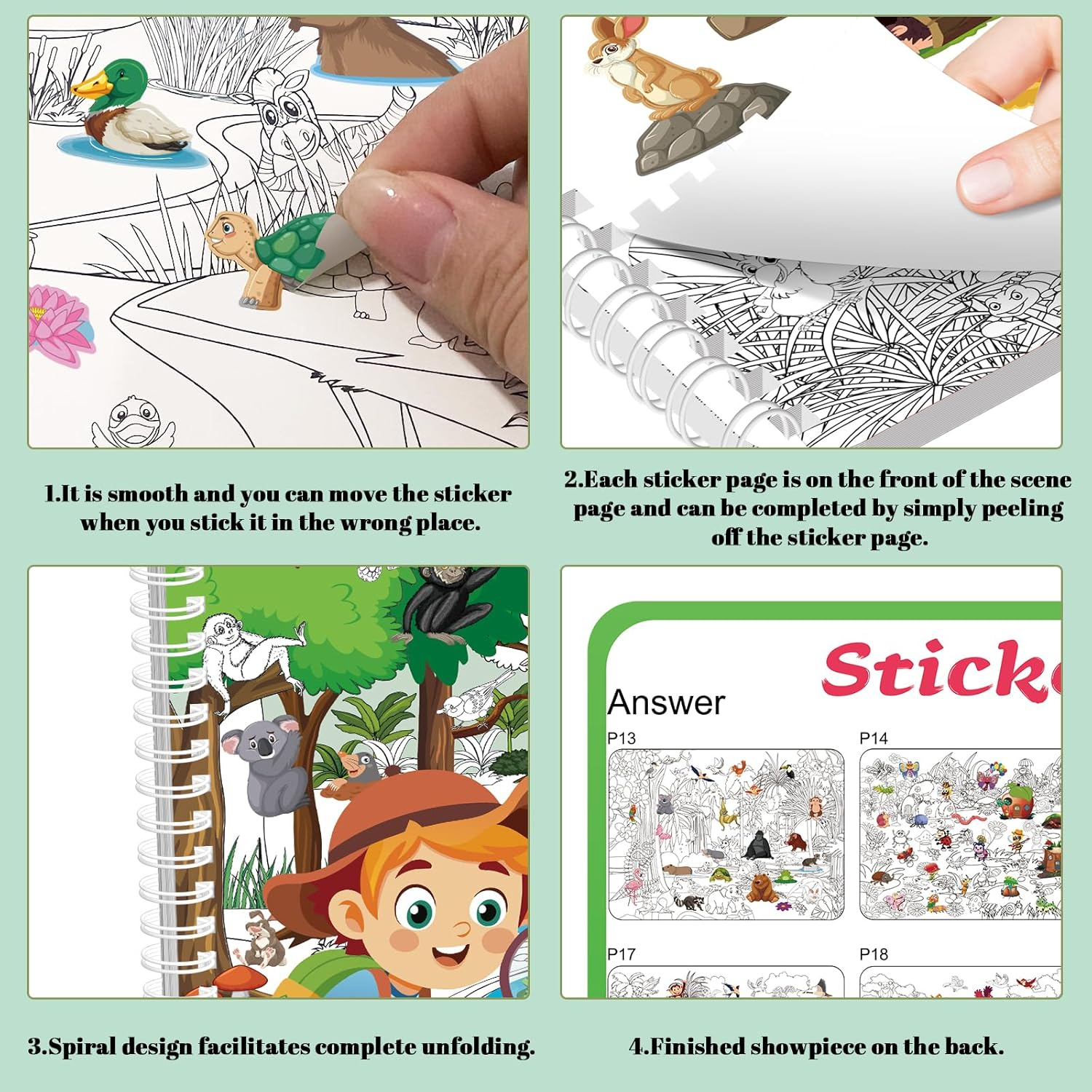 Elfew Find the Animal Sticker Book for Kids Ages 3+, Include 20 Hidden Theme Stickers for Kids, Learning & Educational Travel Toy, Find over 450+ Hidden Object image number 5