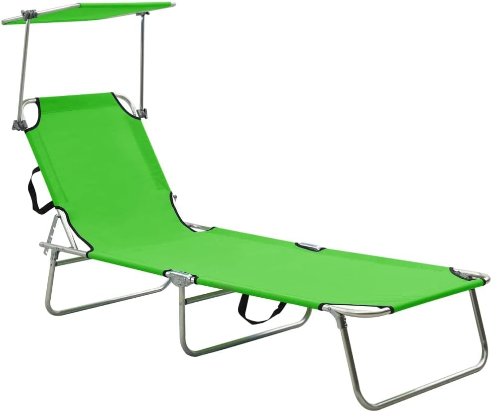 Vidaxl Adjustable Sun Lounger with Canopy&ndash; Foldable, Light, Steel and Polyester&ndash; Black