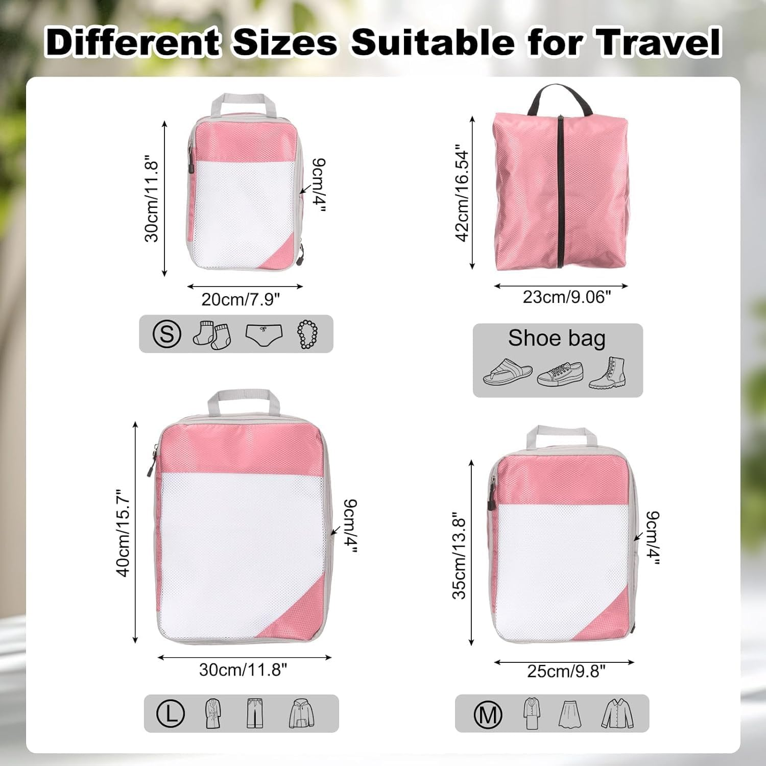 Enjour 4 Sets Compression Packing Cubes, Luggage Organizer Bags for Travel Essentials, Travel Accessories (Pink) - Jet Black image number 7