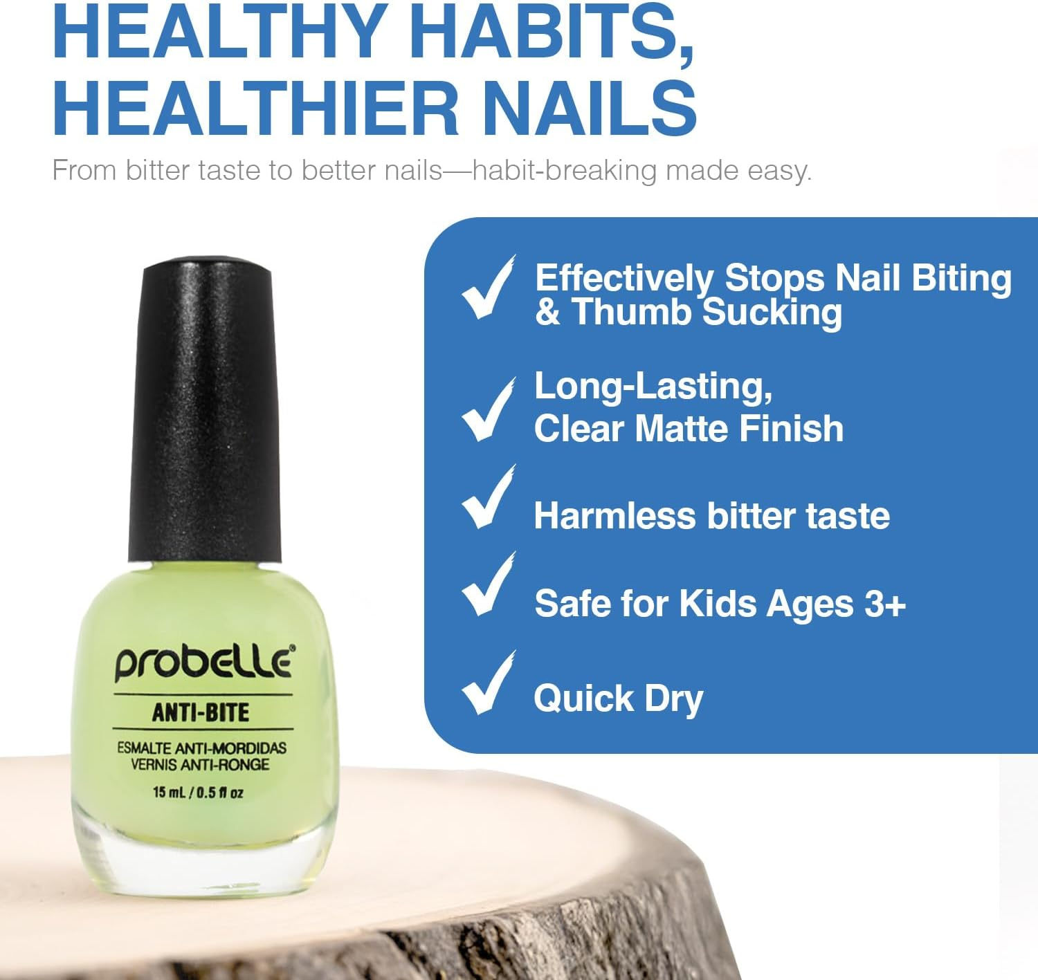 Probelle Anti-Bite &ndash; Nail Biting Treatment for Kids & Adults &ndash; No Bite Nail Polish, Thumb Guard & Thumb Sucking Stop - 9 FREE &ndash; 5 Fl Oz (15 Ml) image number 4