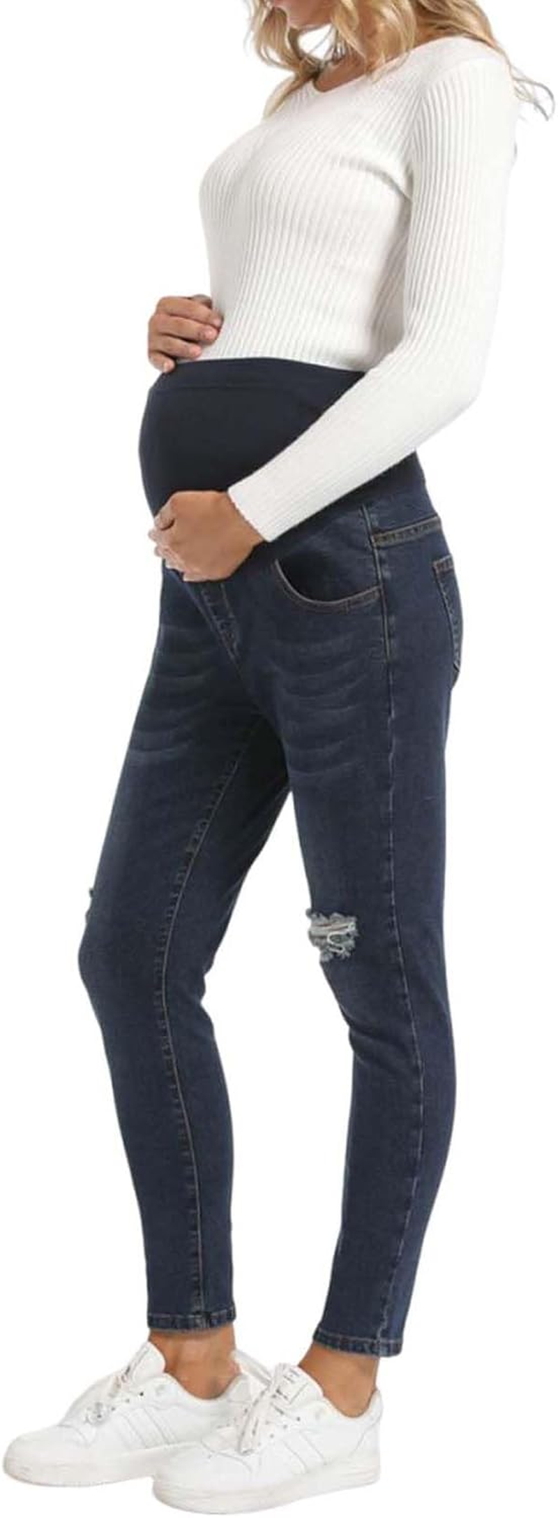 Maternity Jeans over the Belly Slim Stretch Maternity Denim Pants Casual Maternity Ripped Pants