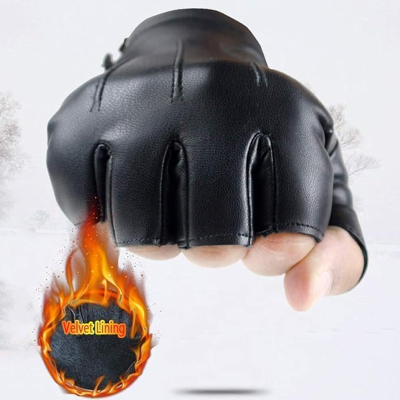 Fingerless Leather Gloves Women Men - Cycling Driving Motorcycle Sport Half Finger Elastic Cuff Gloves image number 3