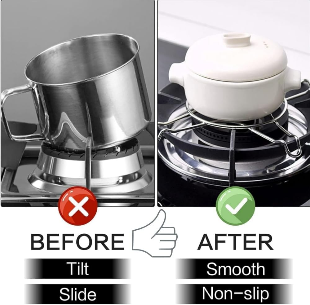 Fabselection 4 Pcs Gas Stove Ring Reducer Trivet, Trivet Stove Burner Grate Gas Cooker Holder, Gas Cooker Accessories, Stainless Steel Kitchen Rack Pot Stand for Gas Hob,(10Cm X 10.3Cm) image number 1